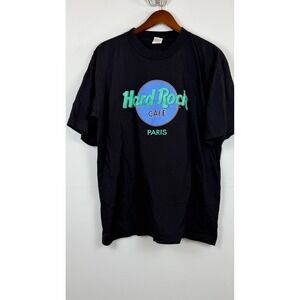 Hard Rock Cafe Paris Graphic T-Shirt XL Black Cotton Short Sleeve Crewneck Logo